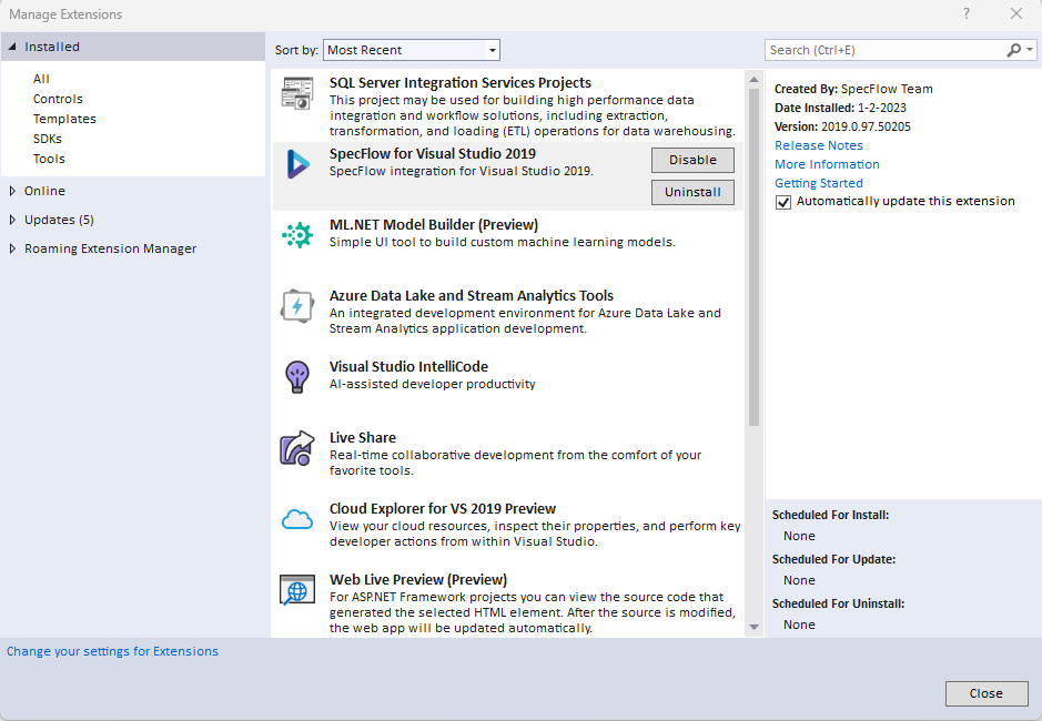 Install Specflow for Visual Studio plugin