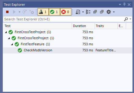 Visual Studio Test Explorer - CheckMsdbVersion Success